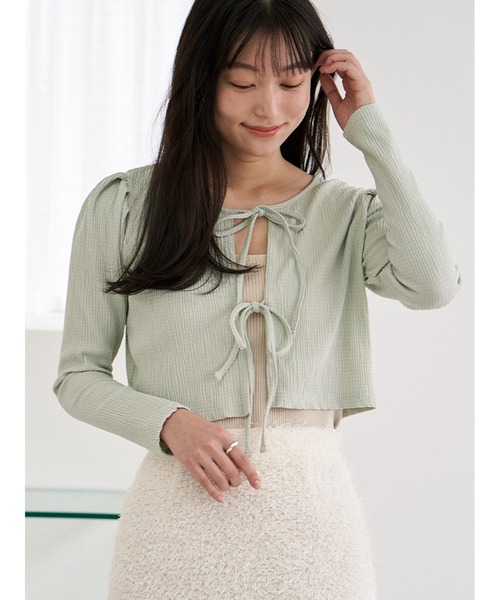 Stylevoice for xxx（スタイルヴォイスフォー）の「ランダムリブリボンカーディガン（Tシャツ/カットソー・レディース・グリーン/オフホワイト/ブラック・FREE）」の14枚目の写真