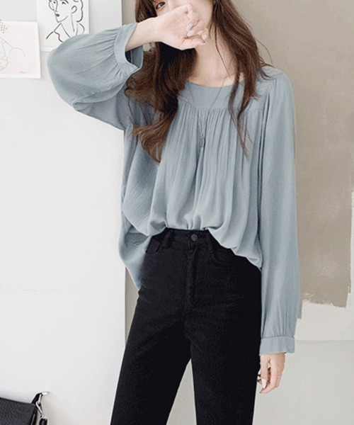 Miniministore(ミニミニストア)の「オフィスカジュアル シャツブラウス 薄手(シャツ/ブラウス・レディース・ブルーグレー/アイボリー・L/XL/M)」の4枚目の写真