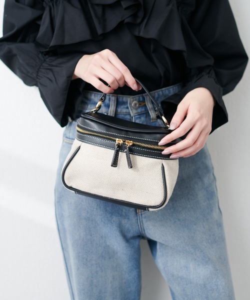 natural couture(ナチュラルクチュール)の「コンビバニティBAG(ショルダーバッグ・レディース・ブラック/ブラウン・FREE)」の2枚目の写真