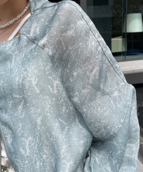 Meli rich（メリーリッチ）の「シアーニュアンスパターンランタンスリーブジップジャケット（ブルゾン・レディース・オフホワイト/グレー・FREE）」の18枚目の写真