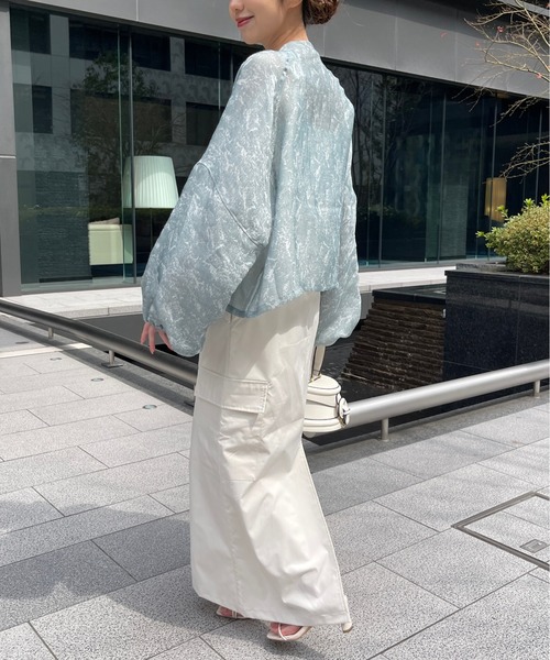 Meli rich（メリーリッチ）の「シアーニュアンスパターンランタンスリーブジップジャケット（ブルゾン・レディース・オフホワイト/グレー・FREE）」の22枚目の写真