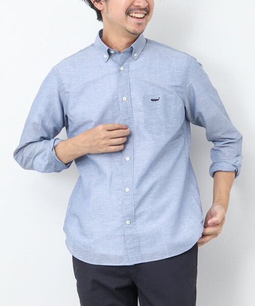 NOLLEY’S（ノーリーズ）の「リネンブレンド クジラボタンダウンシャツ（シャツ/ブラウス・メンズ・ネイビー/ブルー系その他/サックスブルー・S/M/L/XL）」の4枚目の写真