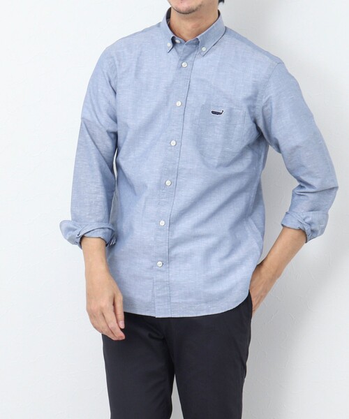 NOLLEY’S（ノーリーズ）の「リネンブレンド クジラボタンダウンシャツ（シャツ/ブラウス・メンズ・ネイビー/ブルー系その他/サックスブルー・S/M/L/XL）」の5枚目の写真