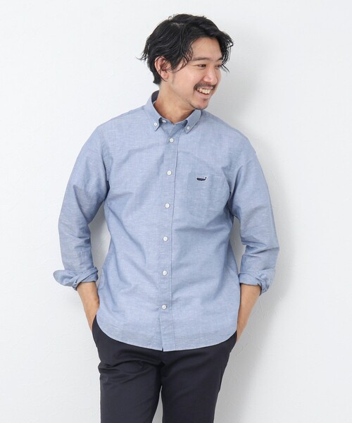 NOLLEY’S（ノーリーズ）の「リネンブレンド クジラボタンダウンシャツ（シャツ/ブラウス・メンズ・ネイビー/ブルー系その他/サックスブルー・S/M/L/XL）」の6枚目の写真