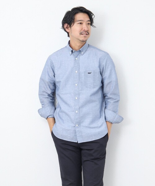 NOLLEY’S（ノーリーズ）の「リネンブレンド クジラボタンダウンシャツ（シャツ/ブラウス・メンズ・ネイビー/ブルー系その他/サックスブルー・S/M/L/XL）」の7枚目の写真