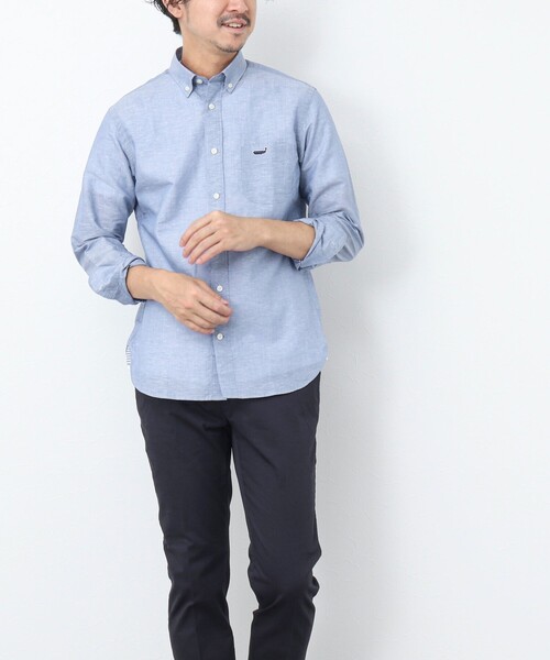 NOLLEY’S（ノーリーズ）の「リネンブレンド クジラボタンダウンシャツ（シャツ/ブラウス・メンズ・ネイビー/ブルー系その他/サックスブルー・S/M/L/XL）」の8枚目の写真