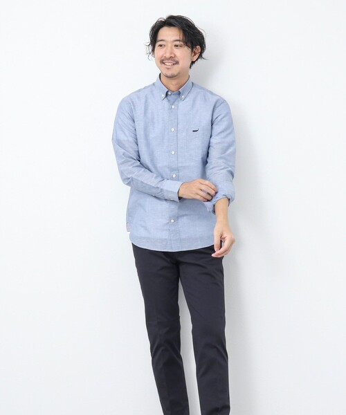 NOLLEY’S（ノーリーズ）の「リネンブレンド クジラボタンダウンシャツ（シャツ/ブラウス・メンズ・ネイビー/ブルー系その他/サックスブルー・S/M/L/XL）」の9枚目の写真