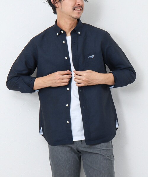 NOLLEY’S（ノーリーズ）の「リネンブレンド クジラボタンダウンシャツ（シャツ/ブラウス・メンズ・ネイビー/ブルー系その他/サックスブルー・S/M/L/XL）」の16枚目の写真