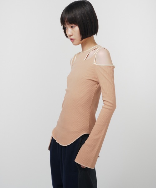 THINGS THAT MATTER(シングス ザット マター)の「NOTCH DESIGN TERECO RIB TOPS / ノッチデザインテレコリブトップス(Tシャツ/カットソー・レディース・ブラック/グレー/ピンク/ライトグレー/ベージュ/ライム/ラベンダー・FREE)」の19枚目の写真