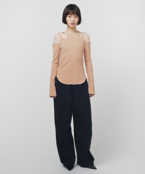 THINGS THAT MATTER(シングス ザット マター)の「NOTCH DESIGN TERECO RIB TOPS / ノッチデザインテレコリブトップス(Tシャツ/カットソー・レディース・ブラック/グレー/ピンク/ライトグレー/ベージュ/ライム/ラベンダー・FREE)」の21枚目の写真