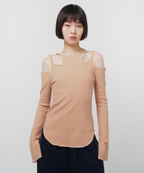 THINGS THAT MATTER(シングス ザット マター)の「NOTCH DESIGN TERECO RIB TOPS / ノッチデザインテレコリブトップス(Tシャツ/カットソー・レディース・ブラック/グレー/ピンク/ライトグレー/ベージュ/ライム/ラベンダー・FREE)」の22枚目の写真
