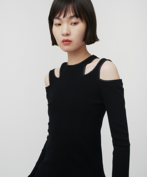 THINGS THAT MATTER(シングス ザット マター)の「NOTCH DESIGN TERECO RIB TOPS / ノッチデザインテレコリブトップス(Tシャツ/カットソー・レディース・ブラック/グレー/ピンク/ライトグレー/ベージュ/ライム/ラベンダー・FREE)」の13枚目の写真