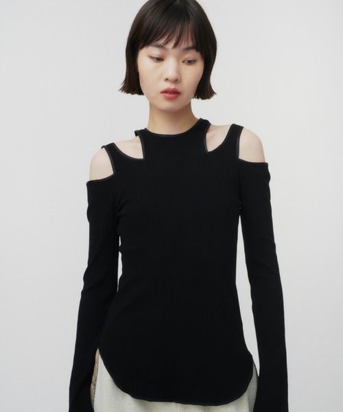 THINGS THAT MATTER(シングス ザット マター)の「NOTCH DESIGN TERECO RIB TOPS / ノッチデザインテレコリブトップス(Tシャツ/カットソー・レディース・ブラック/グレー/ピンク/ライトグレー/ベージュ/ライム/ラベンダー・FREE)」の12枚目の写真