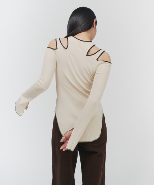 THINGS THAT MATTER（シングス ザット マター）の「NOTCH DESIGN TERECO RIB TOPS / ノッチデザインテレコリブトップス（Tシャツ/カットソー・レディース・ブラック/グレー/ピンク/ライトグレー/ベージュ/ライム/ラベンダー・FREE）」の9枚目の写真