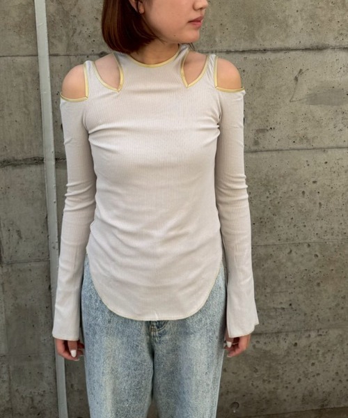 THINGS THAT MATTER(シングス ザット マター)の「NOTCH DESIGN TERECO RIB TOPS / ノッチデザインテレコリブトップス(Tシャツ/カットソー・レディース・ブラック/グレー/ピンク/ライトグレー/ベージュ/ライム/ラベンダー・FREE)」の20枚目の写真