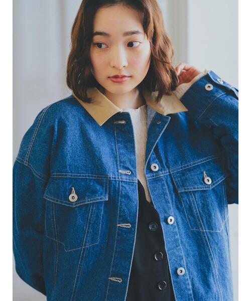 ehka sopo（エヘカソポ）の「襟配色ビッグGジャン（ノーカラージャケット・レディース・ネイビー/サックスブルー/ブラック/キナリ・F）」の4枚目の写真