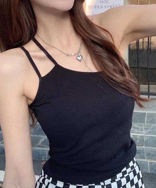 Lace Ladies(レースレディース)の「ワンショルダー リブ コンパクト カップイン トップス(キャミソール・レディース・グレー/ブラック/ホワイト/モカ・FREE)」の8枚目の写真
