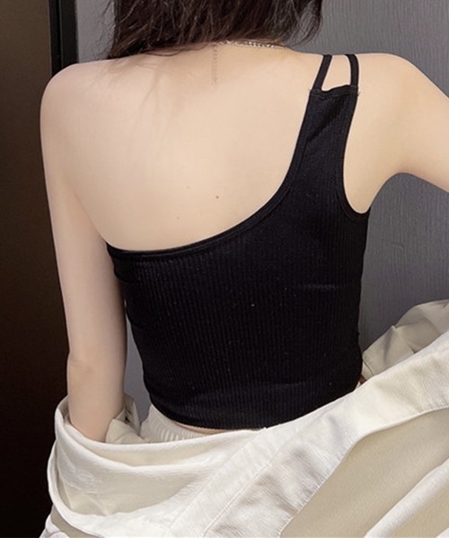 Lace Ladies(レースレディース)の「ワンショルダー リブ コンパクト カップイン トップス(キャミソール・レディース・グレー/ブラック/ホワイト/モカ・FREE)」の10枚目の写真