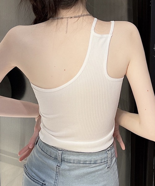 Lace Ladies(レースレディース)の「ワンショルダー リブ コンパクト カップイン トップス(キャミソール・レディース・グレー/ブラック/ホワイト/モカ・FREE)」の17枚目の写真