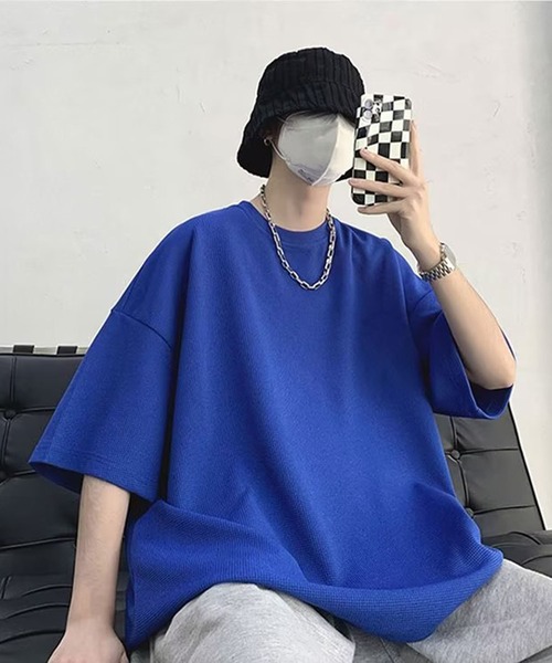 SHEPP(シープ)の「ビッグシルエット ワッフルT(Tシャツ/カットソー・メンズ・ブルー/ホワイト/ブラック/グレー・S/M/L)」の6枚目の写真