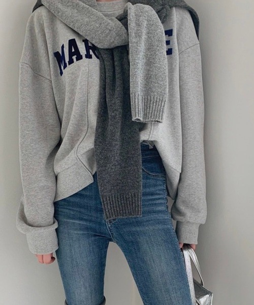 LYEON(リヨン)の「リメイク風ロゴスウェット/切り替えデザイントップス(スウェット・レディース・グレー/オフホワイト・FREE)」の5枚目の写真