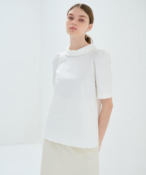 LANVIN en Bleu（ランバンオンブルー）の「ストレッチポンチロールカラーブラウス（シャツ/ブラウス・レディース・オレンジ/オフホワイト/ブラック・38）」の5枚目の写真