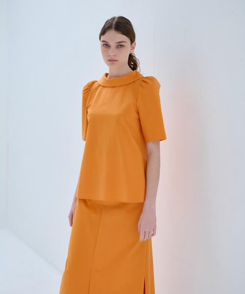 LANVIN en Bleu（ランバンオンブルー）の「ストレッチポンチロールカラーブラウス（シャツ/ブラウス・レディース・オレンジ/オフホワイト/ブラック・38）」の14枚目の写真