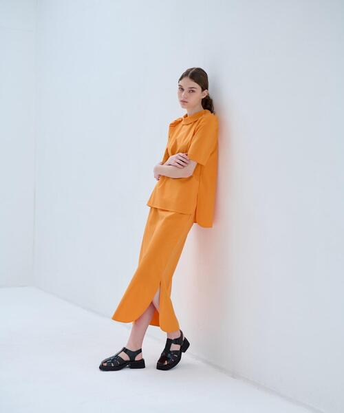 LANVIN en Bleu（ランバンオンブルー）の「ストレッチポンチロールカラーブラウス（シャツ/ブラウス・レディース・オレンジ/オフホワイト/ブラック・38）」の15枚目の写真