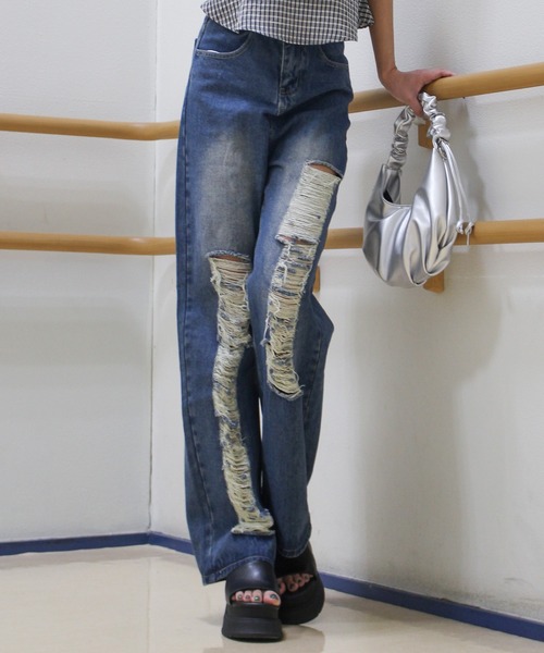 SpRay(スプレイ)の「ダメージデニムパンツ(デニムパンツ・レディース・ブルー・MEDIUM/LARGE)」の7枚目の写真