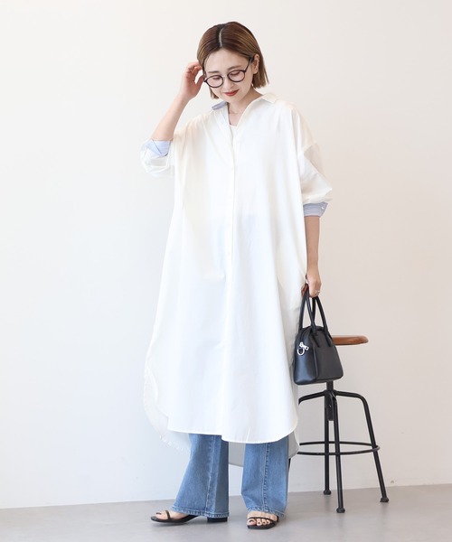 AMERICAN HOLIC（アメリカンホリック）の「UVカット綿ブロードシャツワンピース（シャツワンピース・レディース・オフホワイト/ストライプ・L/M）」の11枚目の写真