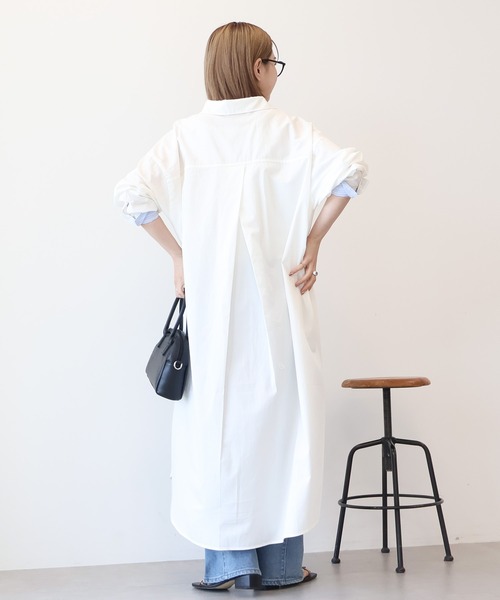 Americana ⿻ スリット ロング シャツワンピース ロゴ 白 ルーズ Americana ⿻ スリット ロング シャツワンピース ロゴ 白 ルーズ