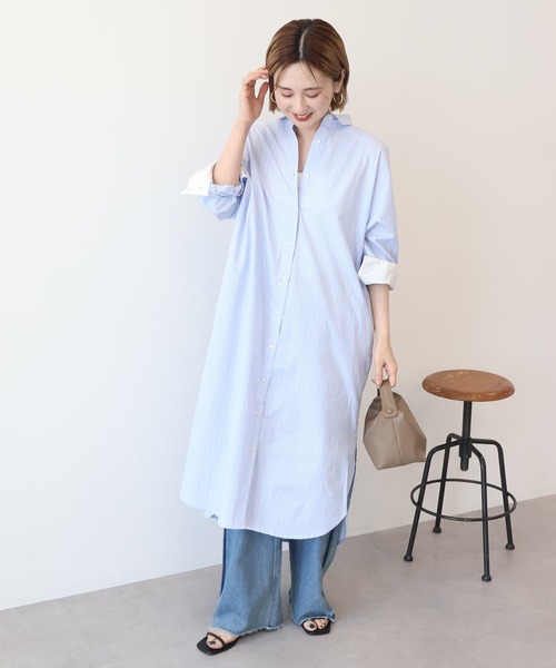 AMERICAN HOLIC（アメリカンホリック）の「UVカット綿ブロードシャツワンピース（シャツワンピース・レディース・オフホワイト/ストライプ・L/M）」の15枚目の写真