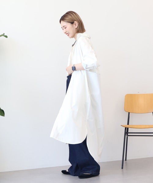 AMERICAN HOLIC（アメリカンホリック）の「UVカット綿ブロードシャツワンピース（シャツワンピース・レディース・オフホワイト/ストライプ・L/M）」の4枚目の写真