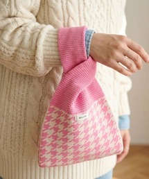 千鳥格子柄切替ミニニットトートバッグ