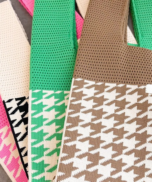 STYLEBLOCK(スタイルブロック)の「千鳥格子柄切替ミニニットトートバッグ(トートバッグ・レディース・ブラウン/レッド/グリーン/ホワイト・FREE)」の12枚目の写真