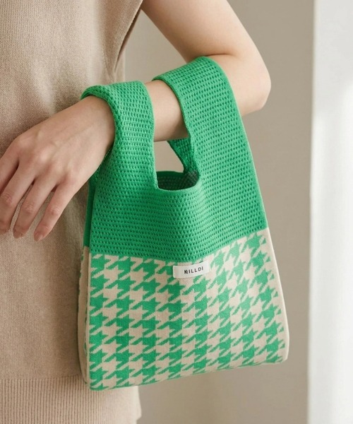 STYLEBLOCK(スタイルブロック)の「千鳥格子柄切替ミニニットトートバッグ(トートバッグ・レディース・ブラウン/レッド/グリーン/ホワイト・FREE)」の10枚目の写真