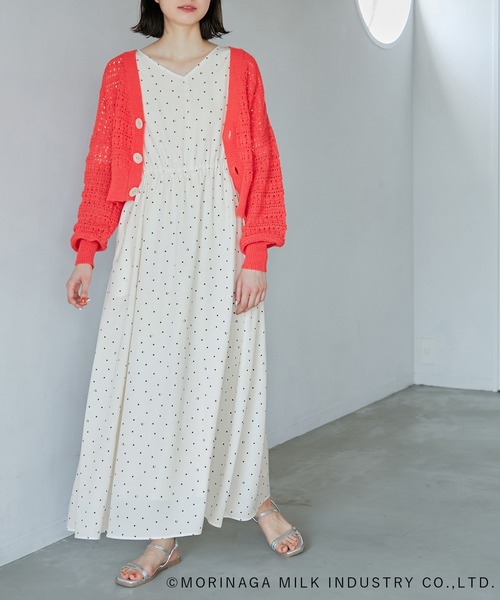 大幅値下げ　超美品　ピノーレ　ロングワンピース　38 PINO-RE ピノーレ ドット柄 長袖 ロングワンピース 昭和レトロ 【М