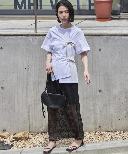 Firsthand（ファーストハンド）の「Firsthand/ファーストハンド オーガニックコットンリボンアシメトップス / 半袖Tシャツ（Tシャツ/カットソー・レディース・ホワイト/ブラック/ピンク/ブルー・FREE）」の5枚目の写真