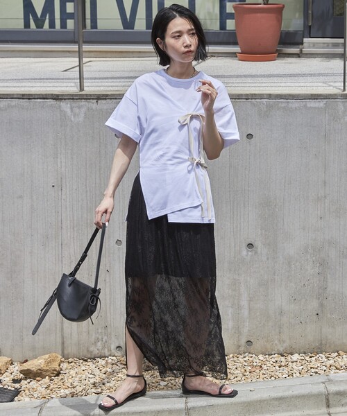 Firsthand（ファーストハンド）の「Firsthand/ファーストハンド オーガニックコットンリボンアシメトップス / 半袖Tシャツ（Tシャツ/カットソー・レディース・ホワイト/ブラック/ピンク/ブルー・FREE）」の12枚目の写真