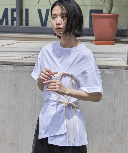 Firsthand（ファーストハンド）の「Firsthand/ファーストハンド オーガニックコットンリボンアシメトップス / 半袖Tシャツ（Tシャツ/カットソー・レディース・ホワイト/ブラック/ピンク/ブルー・FREE）」の18枚目の写真