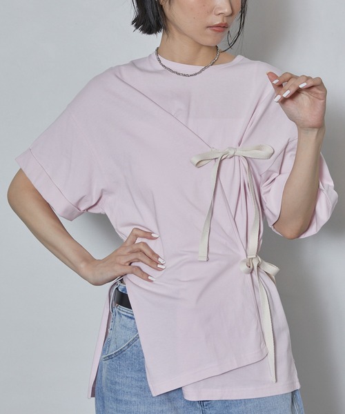 Firsthand（ファーストハンド）の「Firsthand/ファーストハンド オーガニックコットンリボンアシメトップス / 半袖Tシャツ（Tシャツ/カットソー・レディース・ホワイト/ブラック/ピンク/ブルー・FREE）」の4枚目の写真