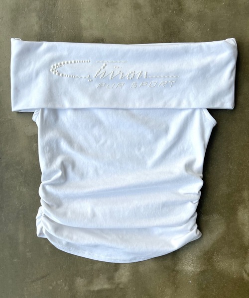 SHAGGIE(シャギー)の「スタッズロゴ付きオフショルトップス(Tシャツ/カットソー・レディース・グレー/ブラック/ホワイト・FREE)」の14枚目の写真