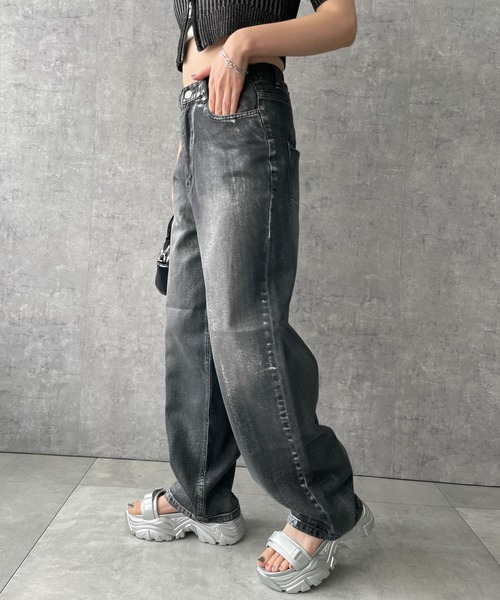 WEGO(ウィゴー)の「WEGO/メタリックプリントパンツ(デニムパンツ・レディース・ブラック/ライトインディゴブルー・FREE)」の8枚目の写真