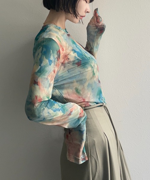 ap retro（アプレトロ）の「プリントチュールシアートップス（Tシャツ/カットソー・レディース・ダークラベンダー/グリーン/ブルー・FREE）」の6枚目の写真