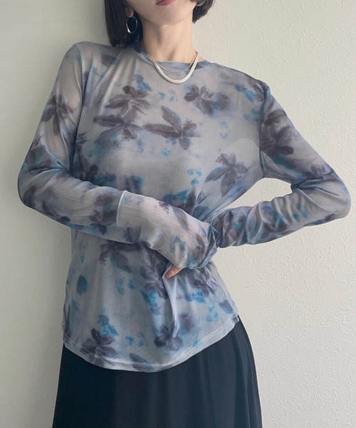 ap retro（アプレトロ）の「プリントチュールシアートップス（Tシャツ/カットソー・レディース・ダークラベンダー/グリーン/ブルー・FREE）」の8枚目の写真