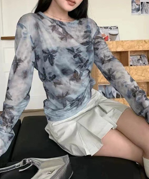 ap retro（アプレトロ）の「プリントチュールシアートップス（Tシャツ/カットソー・レディース・ダークラベンダー/グリーン/ブルー・FREE）」の11枚目の写真