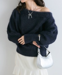 ヘアリーウールカシミヤ混オフショルニット