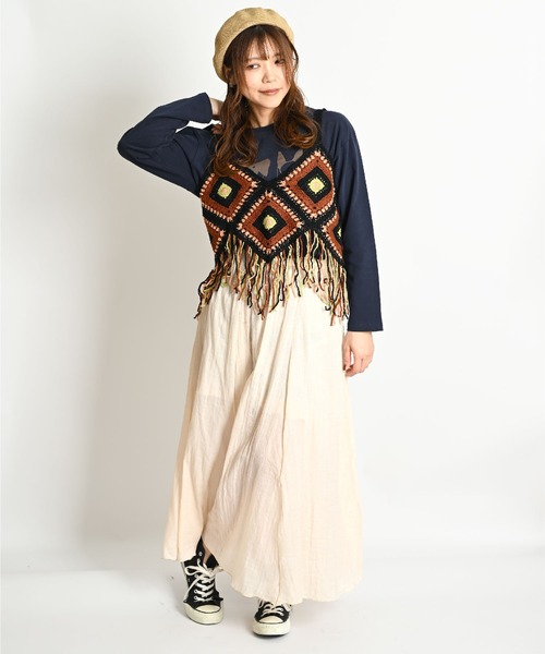 クロシェ編み ボヘミアン柄 ニットビスチェ（キャミソール