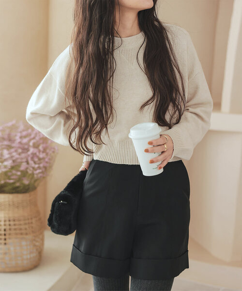 KOBE LETTUCE（コウベレタス）の「選べる2typeスウェットライクニットトップス（ニット/セーター・レディース・ブラック/カーキ/グレー/グレー系/アイボリー系/ピンク/アイボリー系1/ピンク系/ブラック系/カーキ系・M/M1）」の5枚目の写真