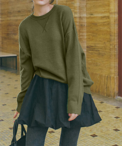 KOBE LETTUCE（コウベレタス）の「選べる2typeスウェットライクニットトップス（ニット/セーター・レディース・ブラック/カーキ/グレー/グレー系/アイボリー系/ピンク/アイボリー系1/ピンク系/ブラック系/カーキ系・M/M1）」の8枚目の写真